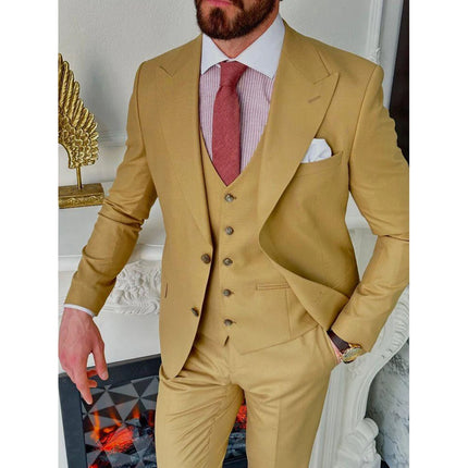 Light Yellow Single Breasted Men's Suit Three-pieces(Jacket+Pants+Vest) Chic Fashion Casual Party Prom Wedding Set
