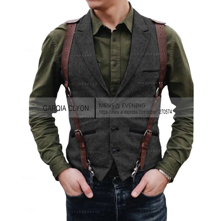 Lapel Neck  Herringbone Men's Suits Vest Single Breasted Slim Fit Men's Waistcoat For Busssiness Wedding