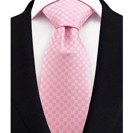 Luxury 8CM Mens Necktie Pink Color Solid Stripes Paisley Ties For Man Groom Jacquard Woven Neck Tie For Business Wedding Party