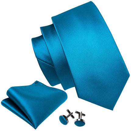 Barry.Wang Solid Silk Mens Tie Hankerchief Cufflinks Brooch Set Jacquard Plain Necktie Corsage For Male Wedding Party Events