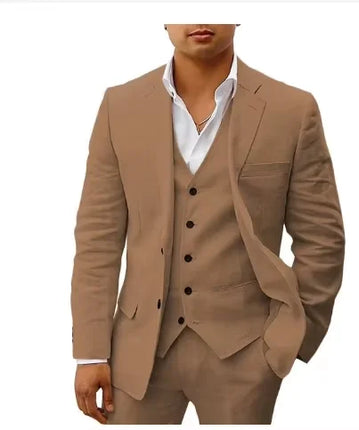 3 piece Linen Summer Men Suits for Wedding Groom Tuxedos 2026 Casual Beach Custom Man Suit Set Jacket Vest with Pants Man Fahion
