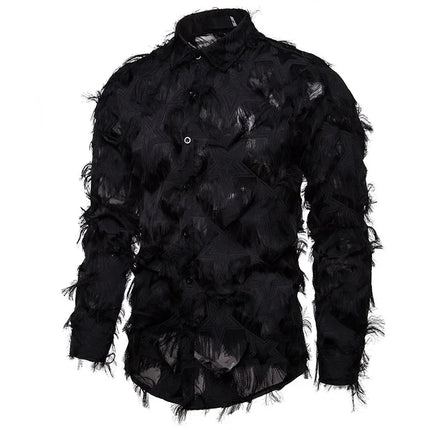 Black White Streetwear Hip Hop Shirt Men Tassels Party Night Club Men's Shirts With Long Sleeves Euro Size Spring Autumn