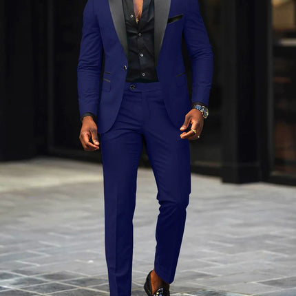 Men's New Fashion 2-Piece Suit Business Casual Slim Fit Single Button Blazer+Trousers Breathable Comfortable Side Slit Outfit