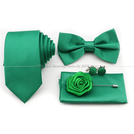 Hot Sale Purple Pink Sage Green Tie Set Polyester Necktie Bowtie Cufflink Brooch For Groom Suit Wedding Cravat Shirt Accessory
