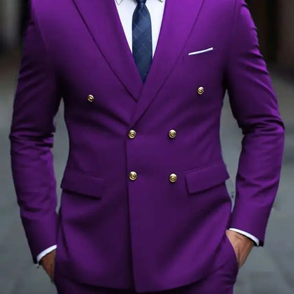Double Breasted Men Suits Wedding Tuxedo Slim Fit Formal 2 Piece Jacket Pants Groom Prom Party Business Banquet Male Suit
