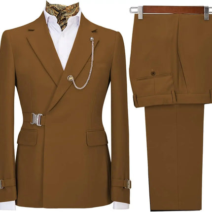 Men's 2 Piece Suit with Metal Clasp Slim Fit Suit Stylish Business Casual Tuxedo Suit