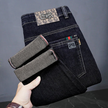 Male Denim Straight High Street Trousers Casual Men Fashion Elastic Waist Vintage Pant Spring Ripped Soft Stretch Slim Fit Jeans