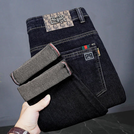 Male Denim Straight High Street Trousers Casual Men Fashion Elastic Waist Vintage Pant Spring Ripped Soft Stretch Slim Fit Jeans