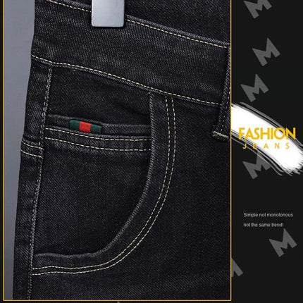 Male Denim Straight High Street Trousers Casual Men Fashion Elastic Waist Vintage Pant Spring Ripped Soft Stretch Slim Fit Jeans