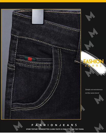 Male Denim Straight High Street Trousers Casual Men Fashion Elastic Waist Vintage Pant Spring Ripped Soft Stretch Slim Fit Jeans