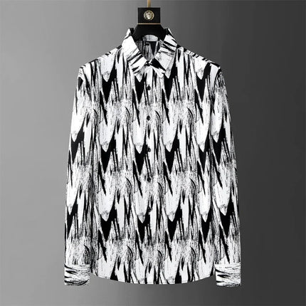 Luxury printed shirt men's long sleeved casual shirt, high-quality, fashionable, trendy, high-end plus size men's clothing XS-6X