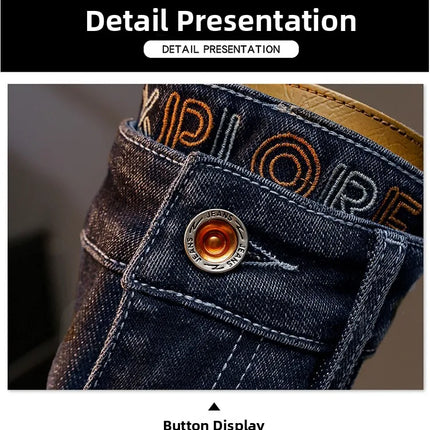 Spring Edition Men's Jeans mid Waist Straight Leg Faion Urban Sle Elastic Waist Micro Stretch Snowflake Waed