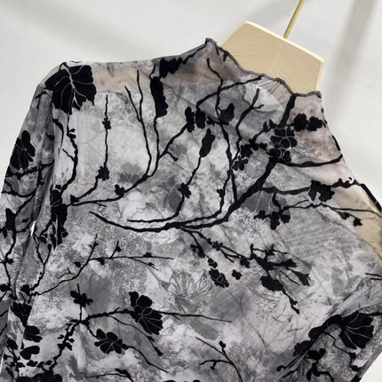 Women Autumn Spring Tops Layering Undershirts Long-Sleeve T-Shirts Printed Lace Mesh Versatile Fashionable Luxurious Designer