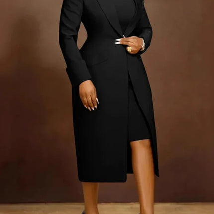 CM.YAYA Women's Set Full Sleeve Long Blazer Coat+ Long Dress Suit 2025 Winter Streetwear Two 2 Piece Set Africa OL Work Outfits