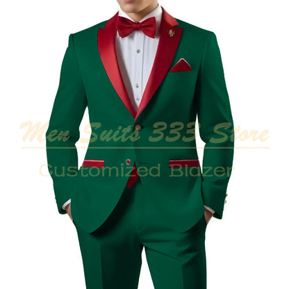 Customized White Men Suits Single Breasted Red Notch Lapel Slim Fit Male Clothing High Quality Wedding 2 Piece Jacket Pants 2025