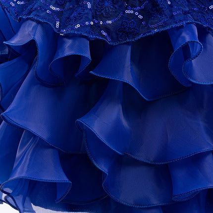 Girls Birthday Party Dresses For Kids Beading Royal blue Elegant Princess Clothes Children Prom Ceremony Wedding Formal Clothing