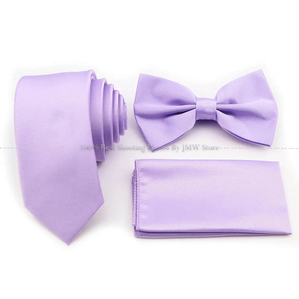 Hot Sale Purple Pink Sage Green Tie Set Polyester Necktie Bowtie Cufflink Brooch For Groom Suit Wedding Cravat Shirt Accessory