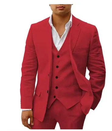 3 piece Linen Summer Men Suits for Wedding Groom Tuxedos 2026 Casual Beach Custom Man Suit Set Jacket Vest with Pants Man Fahion
