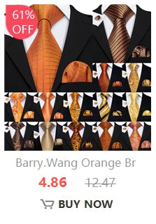 Barry.Wang Solid Silk Mens Tie Hankerchief Cufflinks Brooch Set Jacquard Plain Necktie Corsage For Male Wedding Party Events