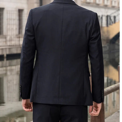 Suit (Blazer+ Trousers) Men's Casual Formal Business Gentleman Solid Color Hosting Four Seasons Slimming Wedding Fashion Suit
