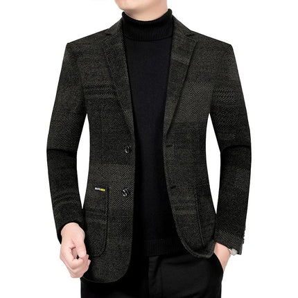 Man Suit Coat Fashion Striped Pocket Long Sleeve Male Outerwear Turn Down Collar Single-breasted Business Men Blazer