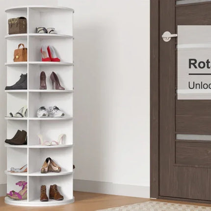 Shoe Rack 7-Tier Spinning, Free Standing Rotating Tower 360°, Easy To Assemble, Space-Saving,White Easy To Clean Shoe Cabinet