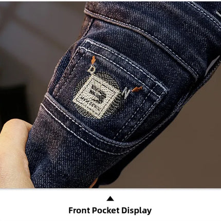 Spring Edition Men's Jeans mid Waist Straight Leg Faion Urban Sle Elastic Waist Micro Stretch Snowflake Waed