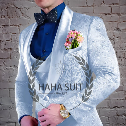 Men's Suit Jacquard Wedding Groom Suits Best Man Dinner Engagement Tuxedo Tailored Clothing