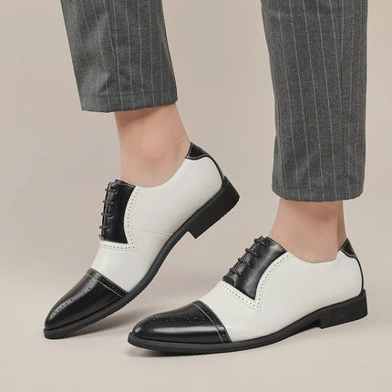 Luxury Classic Men Brogue Oxford Dress Shoes Genuine Cow Leather Black/white Brown Pointed Toe Lace-Up Wedding Party Formal Shoe