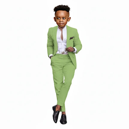 Boys' grass green suit 2-piece set (jacket+pants) premium linen casual blazer custom child tuxedo for summer beach wedding party