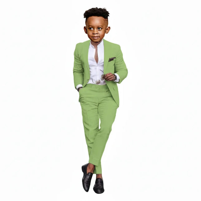 Boys' grass green suit 2-piece set (jacket+pants) premium linen casual blazer custom child tuxedo for summer beach wedding party