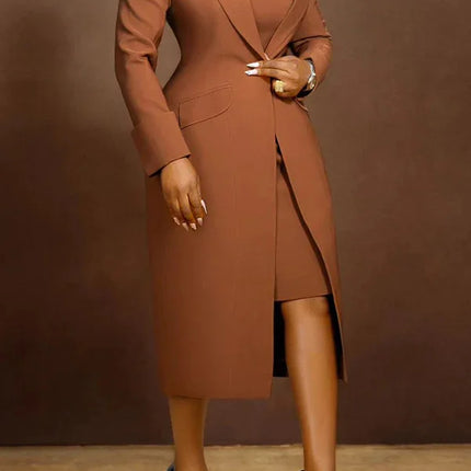 CM.YAYA Women's Set Full Sleeve Long Blazer Coat+ Long Dress Suit 2025 Winter Streetwear Two 2 Piece Set Africa OL Work Outfits
