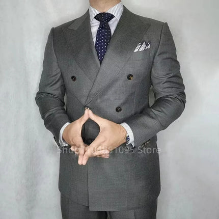 Men's Suits Blazer Pants for Men Navy Blue Peaked Lapel Jacket Party Wedding Slim Fit Costume Homme Business 2 Piece Clothing