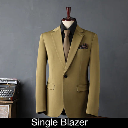 Man Suit Coat Simple Solid Color Single-breasted Male Outerwear Slim Simple Long Sleeve Versatile Wedding Office Men Blazer