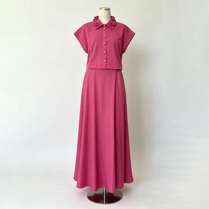 LIMO 2026 New Women's 2 Piece Set, Pink Button Up Shirt + High Waist Maxi Skirt, Elegant Casual Outfit