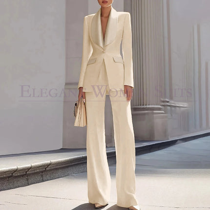 Customzied Women's Suits Blazer Luxury One-Button Shawl Lapel Slim Fit 2 Piece Jacket Pants Sets Evening Female Clothing Outfits