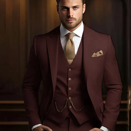 Multi-colors Male Suits 3 Pieces Jacket With Vest Pants Wedding Groom Sets Notched Lapel Men's Formal Business Office Suit Set