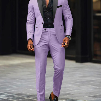 Men's New Fashion 2-Piece Suit Business Casual Slim Fit Single Button Blazer+Trousers Breathable Comfortable Side Slit Outfit