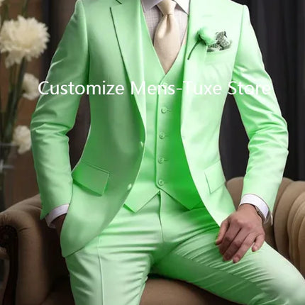Elegant Wedding Men's Suits  Blazer Slim Fit 3 Pcs Jacket Pants Vest Luxury Costume Homme Formal Party Male Clothing
