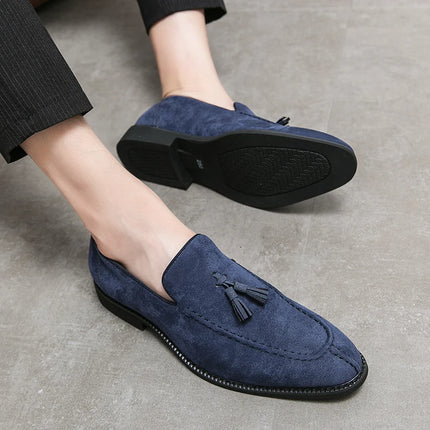 New British Designer Suede LeatherTassel Casual Shoes for Men Purple Blue Brown Moccasins Wedding Prom Homecoming Party Footwear