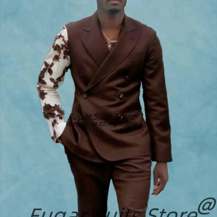 Luxulu Wedding Suits For Men Slim Fit Double Breasted Groom Tuxedos 2 Pieces Sets Peak Lapel Male Blazers Handsome Ropa Hombre