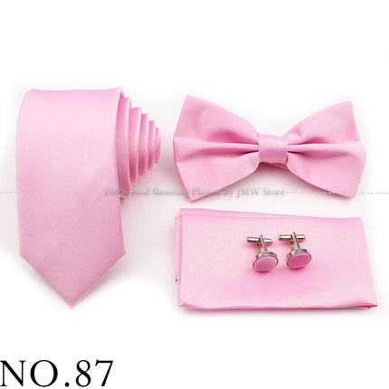 Hot Sale Purple Pink Sage Green Tie Set Polyester Necktie Bowtie Cufflink Brooch For Groom Suit Wedding Cravat Shirt Accessory