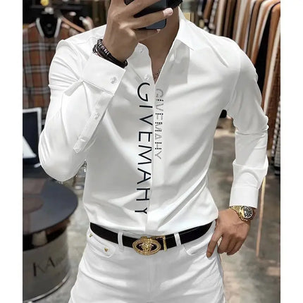 Spring And Summer Letter Shirt for Men Cotton Long Sleeve Casual Shirts Fashion Luxury Social Business Dress Shirts