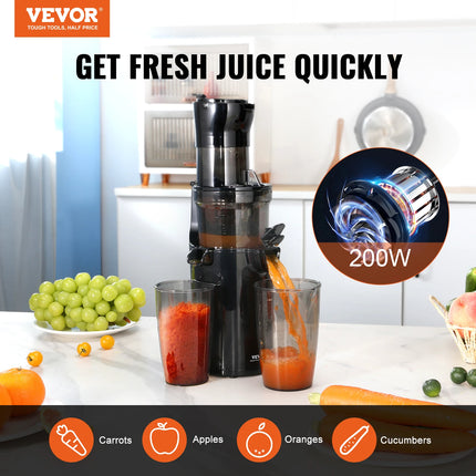 VEVOR Masticating Juicer Cold Press Juicer Machine 2.6" Large Feed Chute Slow Juicer Juice Extractor Maker with High Juice Yield
