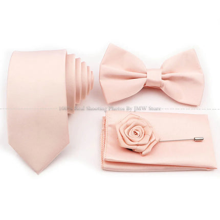 Hot Sale Purple Pink Sage Green Tie Set Polyester Necktie Bowtie Cufflink Brooch For Groom Suit Wedding Cravat Shirt Accessory