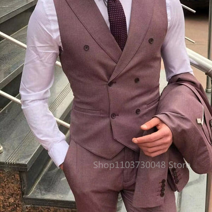 Fashion Men's 3 Pieces Suits Slim Fit Groomsmen Tuxedos Formal Wedding/Business Men Suits Jacket+Vest+Trousers for Party