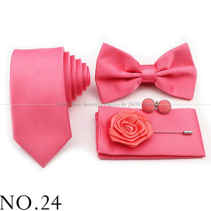 Hot Sale Purple Pink Sage Green Tie Set Polyester Necktie Bowtie Cufflink Brooch For Groom Suit Wedding Cravat Shirt Accessory