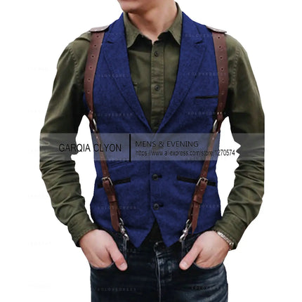 Lapel Neck  Herringbone Men's Suits Vest Single Breasted Slim Fit Men's Waistcoat For Busssiness Wedding