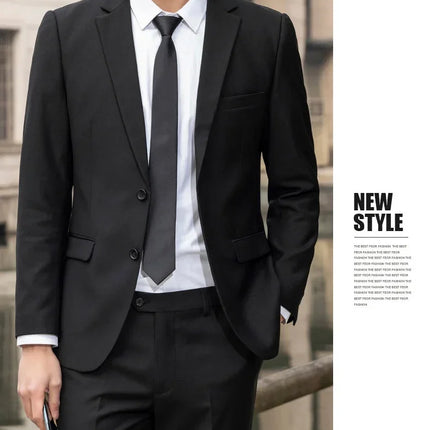 Suit (Blazer+ Trousers) Men's Casual Formal Business Gentleman Solid Color Hosting Four Seasons Slimming Wedding Fashion Suit
