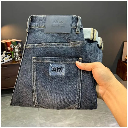 Summer Men's Slim Fit Jeans Thin Trendy Loose Straight Leg Elastic Nine Point Pants Versatile Casual Straight Cut Jeans